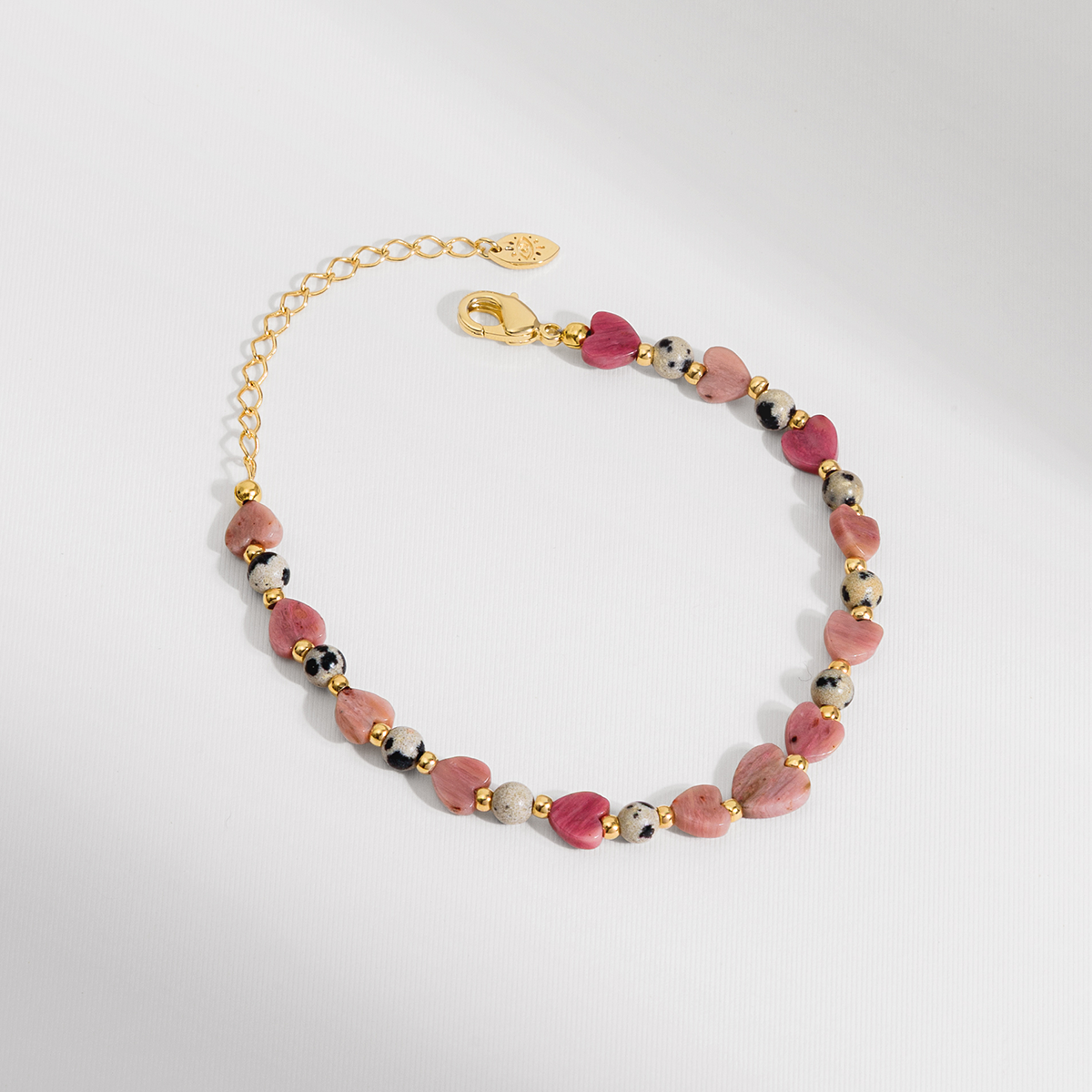 PULSEIRA LOVE JADE E JASPE CORAÇÃO DOURADO